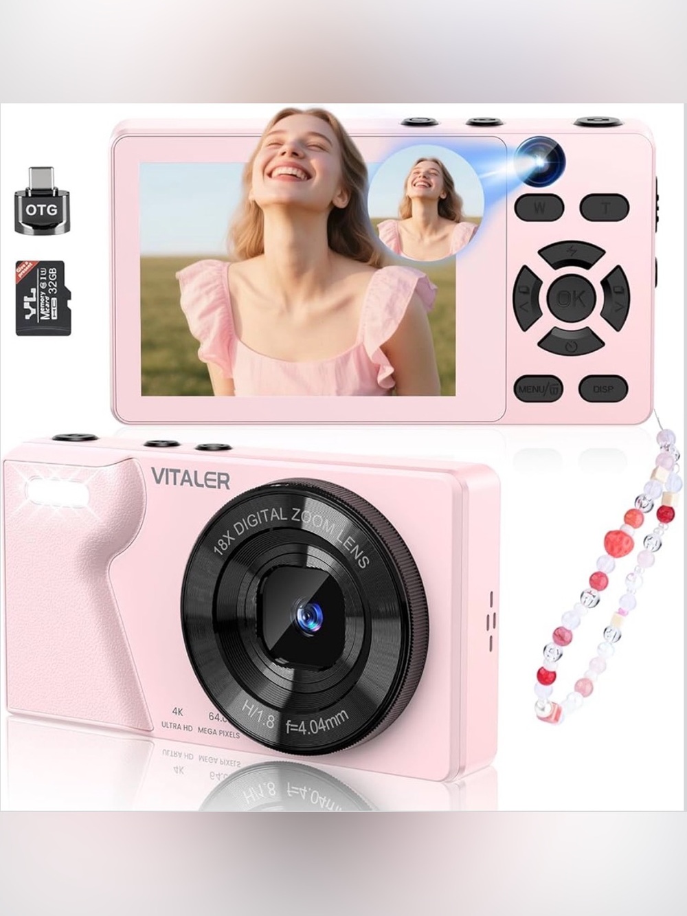 Digital Camera with Front Rear Lens, Autofocus 64MP 4K Camera for Photography